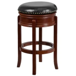Merrick Lane 30" Backless Swivel Barstool, Upholstered With Nail Trim, Carved Apron, And Wood Frame -Homcom Crosley Shop GUEST 8b587f6a c45e 4894 95de ced2a2cbd35e