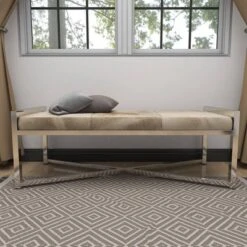 Contemporary Stainless Steel Rectangular Cowhide Bench - Olivia & May -Homcom Crosley Shop GUEST 8b8d582e f8a7 4ba6 abb9 b6ac38e6592e