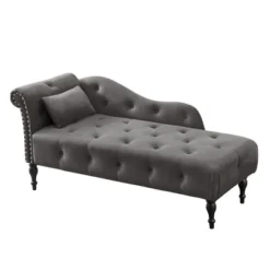 60.6" Velvet Chaise Lounge With Button Tufted Nailhead Trimmed And 1 Pillow - ModernLuxe -Homcom Crosley Shop GUEST 8ba22746 3f55 438c ad84 f67229e5de68