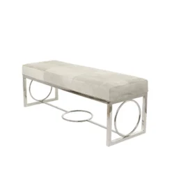 Contemporary Decorative Stainless Steel Cowhide Bench Silver - Olivia & May