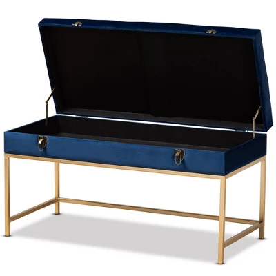 Aliana Metal Large Ottoman Navy Blue/Gold - Baxton Studio 3 Aliana Metal Large Ottoman Navy Blue/Gold - Baxton Studio