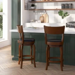 Merrick Lane 24" Classic Wooden Open Back Swivel Counter Height Pub Stool With Upholstered Padded Seat And Integrated Footrest -Homcom Crosley Shop GUEST 8e28c91b d876 4460 b157 a96840b45288