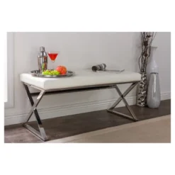 Herald Modern And Contemporary Stainless Steel And Faux Leather Upholstered Rectangle Bench - White - Baxton Studio -Homcom Crosley Shop GUEST 8ea63946 f01b 4fff a6c2 44ed90b2552c