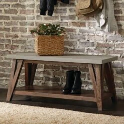 Brookside Entryway Bench Concrete Coated Top And Wood Light Gray/Brown - Alaterre Furniture -Homcom Crosley Shop GUEST 8f906fb4 0a2c 44b1 872a 5800ac2e413d