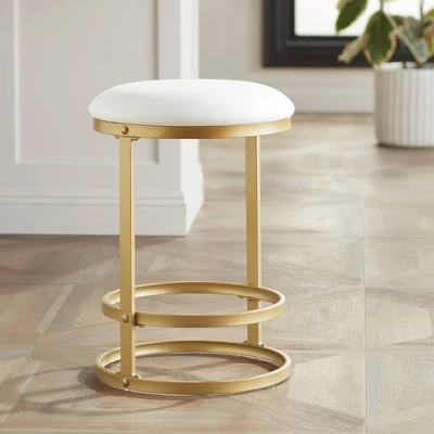 55 Downing Street Gold Bar Stool 26" High Modern White Fabric Cushion With Footrest For Kitchen Counter Height Island Home House 3 55 Downing Street Gold Bar Stool 26" High Modern White Fabric Cushion With Footrest For Kitchen Counter Height Island Home House