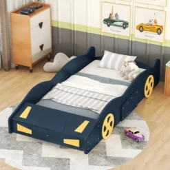Race Car-Shaped Platform Bed With Wheels And Storage - ModernLuxe