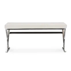 Herald Modern And Contemporary Stainless Steel And Faux Leather Upholstered Rectangle Bench - White - Baxton Studio