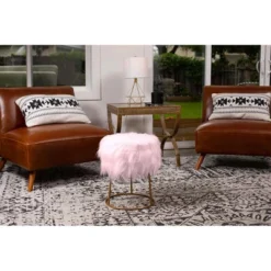 BirdRock Home Round Pink Faux Fur Foot Stool Storage Ottoman With Pale Gold Legs -Homcom Crosley Shop GUEST 91a0812d 3f28 4e0e 941d f64eaeb878b1