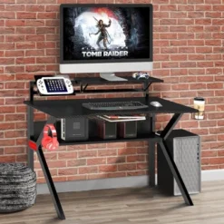 PVC Coated Ergonomic Metal Frame Gaming Desk With K Shape Legs Black - The Urban Port 13 PVC Coated Ergonomic Metal Frame Gaming Desk With K Shape Legs Black - The Urban Port -Homcom Crosley Shop GUEST 944490cd 1a60 43a4 85b3 4665babfb1d6