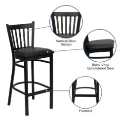 Emma And Oliver Black Vertical Back Metal Restaurant Dining Barstool -Homcom Crosley Shop GUEST 95eef319 92bd 4a16 9729 6c68edab0d91