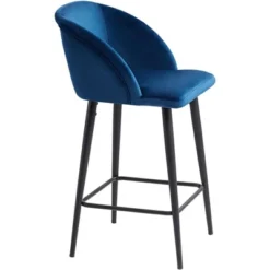 55 Downing Street Black Bar Stool 26" High Modern Blue Velvet Upholstered With Backrest Footrest For Kitchen Counter Height Island -Homcom Crosley Shop GUEST 963f8ec8 533f 4751 bb44 19b00b7c5bc3