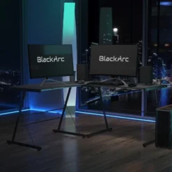 BlackArc L-Shaped Gaming Desk With Tempered Glass Top And Powder Coated Steel Frame