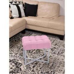 BirdRock Home Rectangular Tufted Pink Foot Stool Ottoman With Silver Legs -Homcom Crosley Shop GUEST 96da2f9d b4af 4358 9719 bc81ca8ea86a