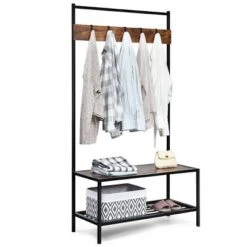 COSTWAY 3 In 1 Industrial Coat Rack Shoe Bench Entryway Hall Tree Storage Shelf W/ Hooks -Homcom Crosley Shop GUEST 97979662 3b18 433a 91da 480ae70c3c07