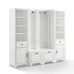 4pc Tara Entryway Set - 2 Hall Trees And 2 Linen Cabinets Distressed White - Crosley