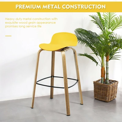Costway Modern Set Of 4 Barstools 30inch Pub Chairs W/Low Back & Metal Legs Yellow 8 Costway Modern Set Of 4 Barstools 30inch Pub Chairs W/Low Back & Metal Legs Yellow - Image 6