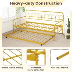 Costway Twin Size Metal Daybed With Trundle Space-Saving Sofa Bed Lockable Wheels Gold -Homcom Crosley Shop GUEST 982f90a9 f3fe 44b7 9e0d 922a9d9f24b4