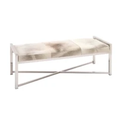 Contemporary Stainless Steel Rectangular Cowhide Bench - Olivia & May