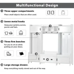 Modern Style 4-in-1 Multifunctional Hallway Coat Rack With 7 Metal Black Hooks And Storage Drawers - ModernLuxe -Homcom Crosley Shop GUEST 987c4de4 e2c6 4efc 9b35 bb0ce109fd0f