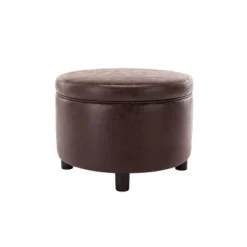Large Round Storage Ottoman With Lift Off Lid - WOVENBYRD -Homcom Crosley Shop GUEST 9911e9d6 af17 4c05 ab38 e1fe1781ea6b
