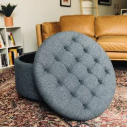Large Round Tufted Storage Ottoman With Lift Off Lid - WOVENBYRD 31 Large Round Tufted Storage Ottoman With Lift Off Lid - WOVENBYRD -Homcom Crosley Shop GUEST 99d5f9af c8d7 463d b342 65ac7845f90d