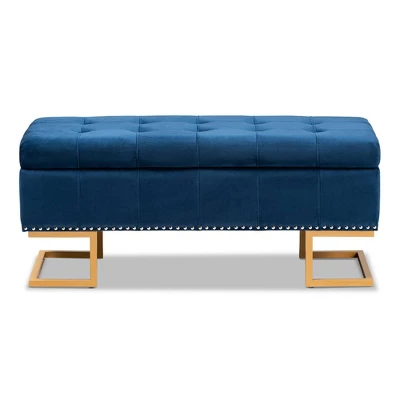 Ellery Velvet Fabric Upholstered Ottoman - Baxton Studio 4 Ellery Velvet Fabric Upholstered Ottoman - Baxton Studio - Image 2