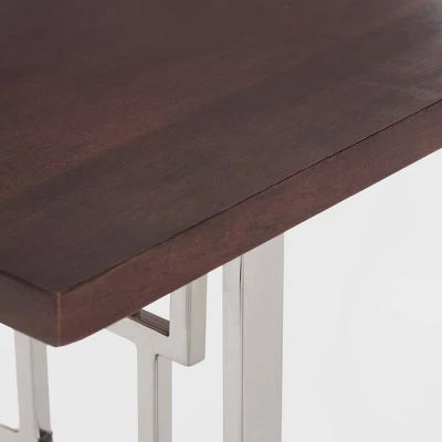 Lennox Contemporary Wood And Silver Metal Bench Dark Walnut Brown - Adore Decor 5 Lennox Contemporary Wood And Silver Metal Bench Dark Walnut Brown - Adore Decor - Image 3