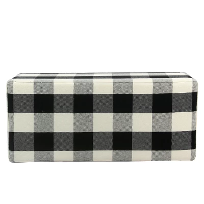 Large Decorative Storage Bench Black Plaid - HomePop 6 Large Decorative Storage Bench Black Plaid - HomePop - Image 4