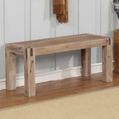 40" Woodstock Acacia Wood With Metal Inset Wide Bench Brushed Driftwood - Alaterre Furniture