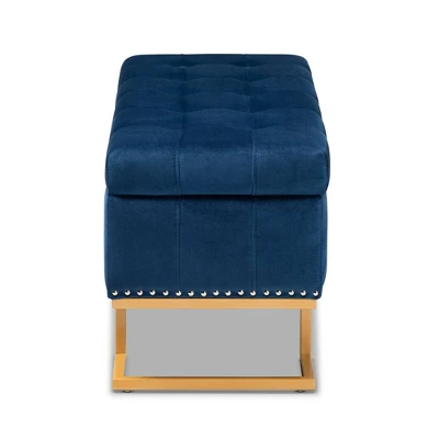 Ellery Velvet Fabric Upholstered Ottoman - Baxton Studio 5 Ellery Velvet Fabric Upholstered Ottoman - Baxton Studio - Image 3
