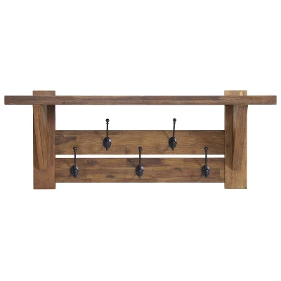 40" Bethel Acacia Wood Bench And Coat Hook With Shelf Natural - Alaterre Furniture 5 40" Bethel Acacia Wood Bench And Coat Hook With Shelf Natural - Alaterre Furniture - Image 3