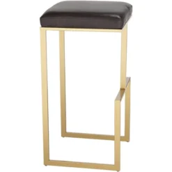 55 Downing Street Gold Metal Bar Stool 29 1/2" High Modern Brown Leather Cushion With Footrest For Kitchen Counter Height Island -Homcom Crosley Shop GUEST a11e2e86 e111 4d11 abc1 0b90eb189405