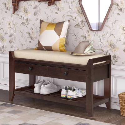 Entryway Storage Bench With Cushioned Seat, Shoe Rack And Drawers-ModernLuxe 14 Entryway Storage Bench With Cushioned Seat, Shoe Rack And Drawers-ModernLuxe - Image 12