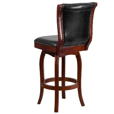 Flash Furniture 30'' High Wood Barstool With Button Tufted Back And LeatherSoft Swivel Seat 3 Flash Furniture 30'' High Wood Barstool With Button Tufted Back And LeatherSoft Swivel Seat
