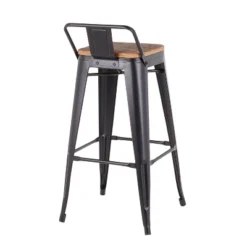 Set Of 2 Oregon Industrial Low Back Barstools Black/Bamboo - LumiSource -Homcom Crosley Shop GUEST a19eda39 d7db 444f a441 653a9685d643