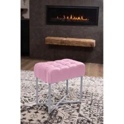 BirdRock Home Rectangular Tufted Pink Foot Stool Ottoman With Silver Legs -Homcom Crosley Shop GUEST a1ea390c 1d1c 4cf5 a961 e206de2b6703