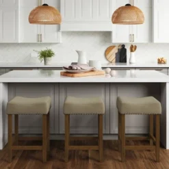 24" Wood Upholstered Saddle Seat Barstool - Nathan James