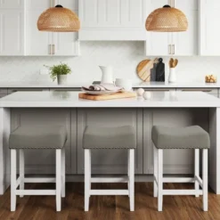 24" Wood Upholstered Saddle Seat Barstool - Nathan James -Homcom Crosley Shop GUEST a2dbc6a7 e1f3 4c0c 948a 3c5a6974a0aa