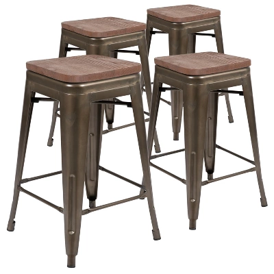 Emma And Oliver 24" High Metal Counter-Height, Indoor Bar Stool With Wood Seat - Stackable Set Of 4 14 Emma And Oliver 24" High Metal Counter-Height, Indoor Bar Stool With Wood Seat - Stackable Set Of 4 - Image 12