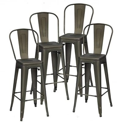 Costway Set Of 4 High Back Metal Stool 30'' Seat Bar Height Industrial Bar Stools GunBlack 10 Costway Set Of 4 High Back Metal Stool 30'' Seat Bar Height Industrial Bar Stools GunBlack - Image 8