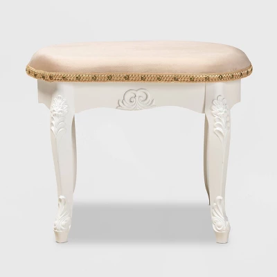 Gabrielle Velvet Fabric Upholstered Wood Vanity Ottoman Sand/White/Gold - Baxton Studio 3 Gabrielle Velvet Fabric Upholstered Wood Vanity Ottoman Sand/White/Gold - Baxton Studio