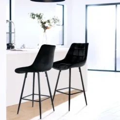 Elama 2 Piece Velvet Tufted Bar Chair In Black With Metal Legs -Homcom Crosley Shop GUEST a5bcabc7 c570 4f1b b5f8 1bdcb7f4ace8