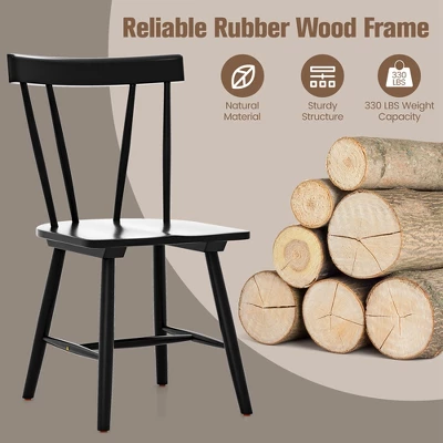 Costway Dining Chairs Set Of 2 Windsor Chairs Wood Armless Chairs With Solid Rubber Wood Black/White 8 Costway Dining Chairs Set Of 2 Windsor Chairs Wood Armless Chairs With Solid Rubber Wood Black/White - Image 6
