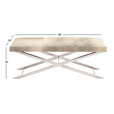 Contemporary Stainless Steel Cowhide X-Bench Beige - Olivia & May 15 Contemporary Stainless Steel Cowhide X-Bench Beige - Olivia & May - Image 13