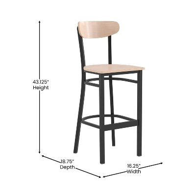 Emma And Oliver Industrial Barstool With Rolled Steel Frame And Solid Wood Seat - 500 Lbs. Static Weight Capacity 8 Emma And Oliver Industrial Barstool With Rolled Steel Frame And Solid Wood Seat - 500 Lbs. Static Weight Capacity - Image 6