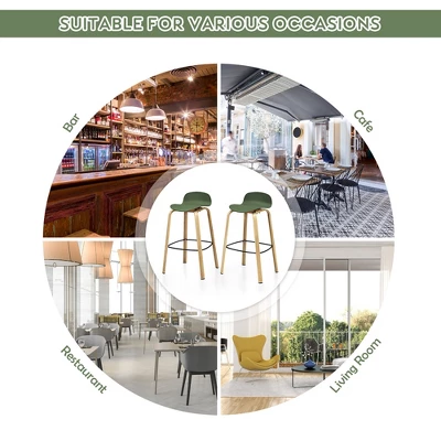 Costway Set Of 2 Counter Height Bar Stools W/Footrest&Solid Metal Legs YellowGreen 7 Costway Set Of 2 Counter Height Bar Stools W/Footrest&Solid Metal Legs YellowGreen - Image 5