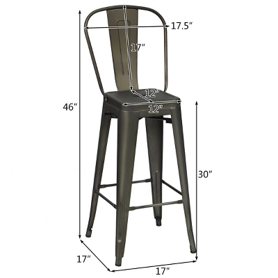 Costway Set Of 4 High Back Metal Stool 30'' Seat Bar Height Industrial Bar Stools GunBlack 3 Costway Set Of 4 High Back Metal Stool 30'' Seat Bar Height Industrial Bar Stools GunBlack