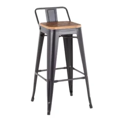 Set Of 2 Oregon Industrial Low Back Barstools Black/Bamboo - LumiSource