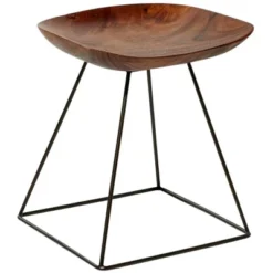 Cantilever 20" High Wood And Iron Square Stool