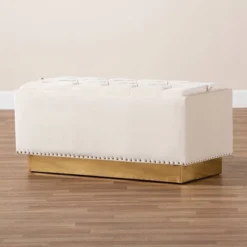 Powell Velvet Fabric Upholstered And PU Leather Ottoman Gold - Baxton Studio 17 Powell Velvet Fabric Upholstered And PU Leather Ottoman Gold - Baxton Studio -Homcom Crosley Shop GUEST ad58b4d9 9835 4897 a5cd f1bd20112ee3